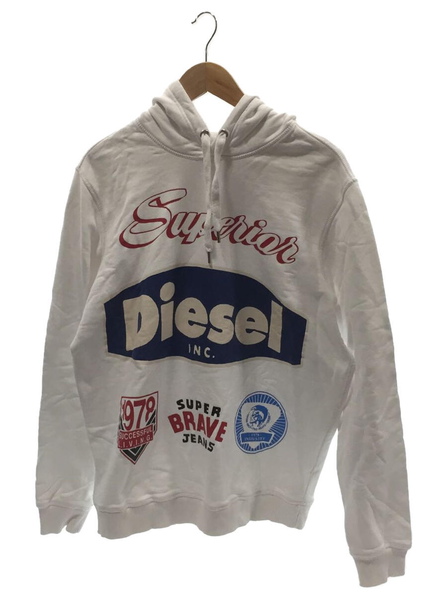 【中古】DIESEL◆パーカー/M/コットン/WHT/総柄/スウェット/プリント/トップス【メンズウェア】