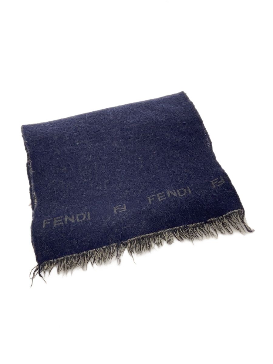 【中古】FENDI◆マフラー/ウール/NVY/総柄/メンズ【服飾雑貨他】