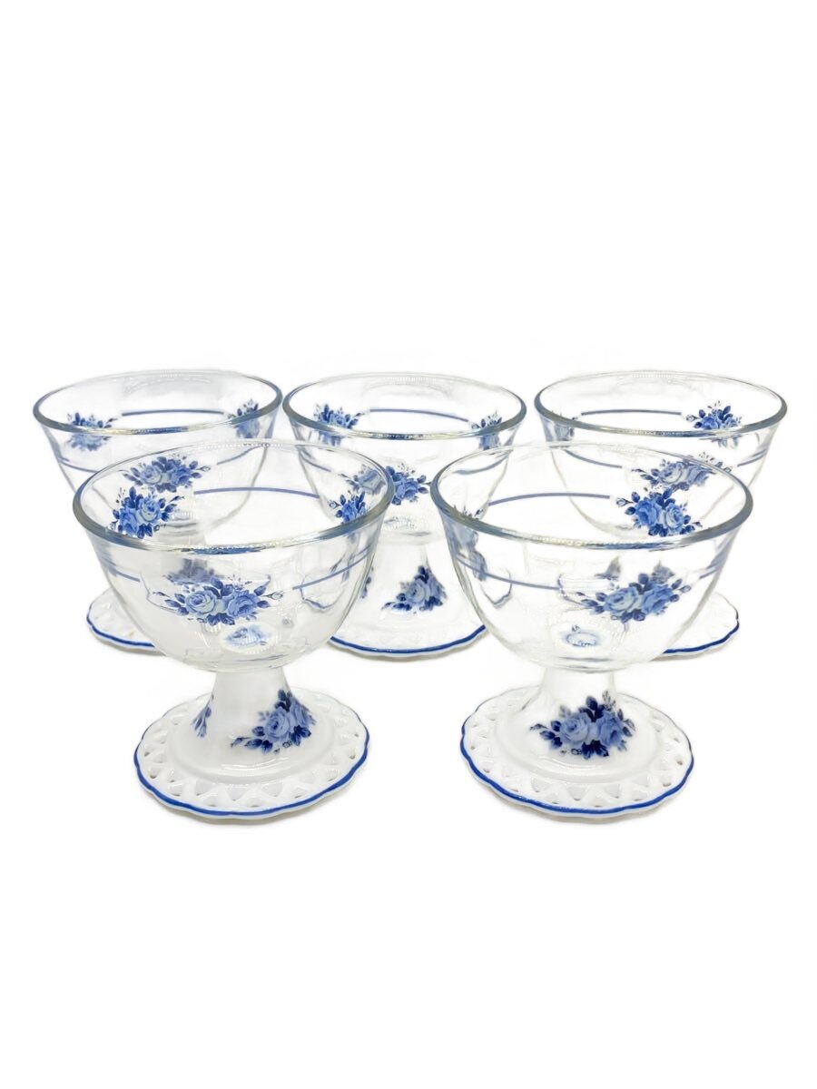 【中古】Demain◆ブルーローズ /アイスクリームカップ/グラス/5点セット/BLU//【キッチン用品】