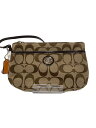 【中古】COACH◆ポーチ/キャンバス/ベージュ/総柄/シグネチャー/クラッチバッグ/シルバー金具/小物入れ//【バッグ】