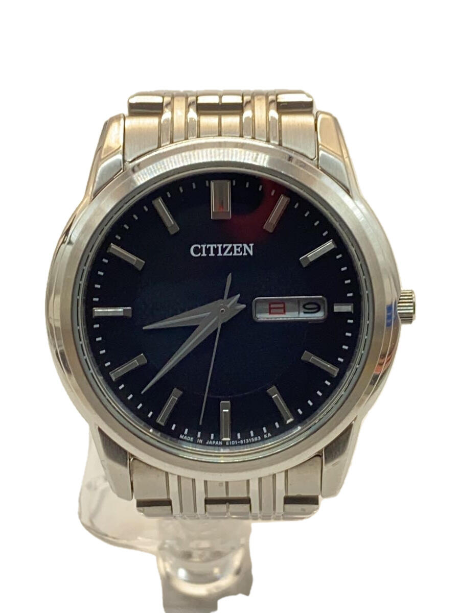 【中古】CITIZEN◆ソーラー腕時計/アナログ/ステンレス/BLK/SLV/GN-4W-S【服飾雑貨他】