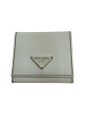 【中古】PRADA◆コインケース/レザー/WHT/無地/レディース【服飾雑貨他】