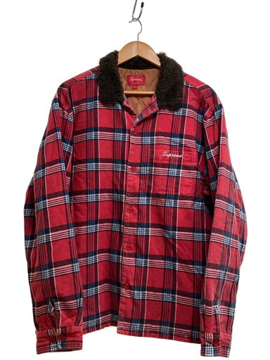 【中古】Supreme◆Faux Fur Collar Flannel Shirt/ジャケット/L/コットン/RED/チェック//【メンズウェア】 【中古】Supreme◆Faux Fur Collar Flannel Shirt/ジャケット/L/コットン/RED/チェック//【メンズウェア】