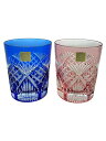 【中古】KAGAMI CRYSTAL◆江戸切子/2点セット/PNK/BLU【キッチン用品】
