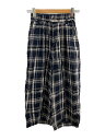 【中古】HARVESTY◆クロップドパンツ/1/リネン/NVY/チェック/A12110-1【レディースウェア】