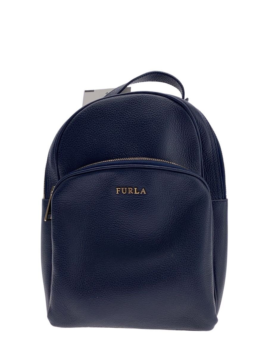【中古】FURLA◆リュック/レザー/NVY/2