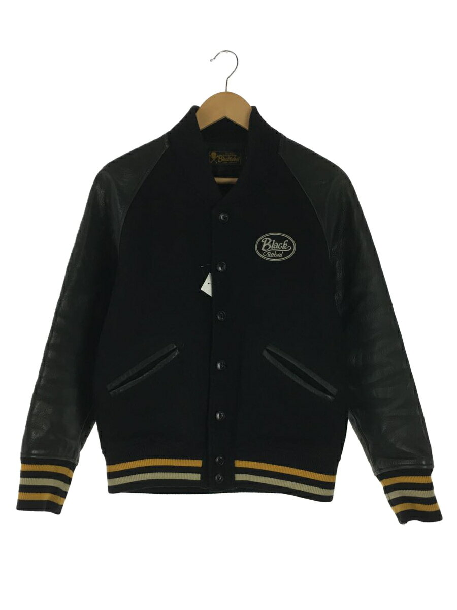 【中古】RUDE GALLERY BLACK REBEL◆レザー切替スタジャン/S/ウール/BLK/毛玉 毛羽立ち有り【メンズウェア】