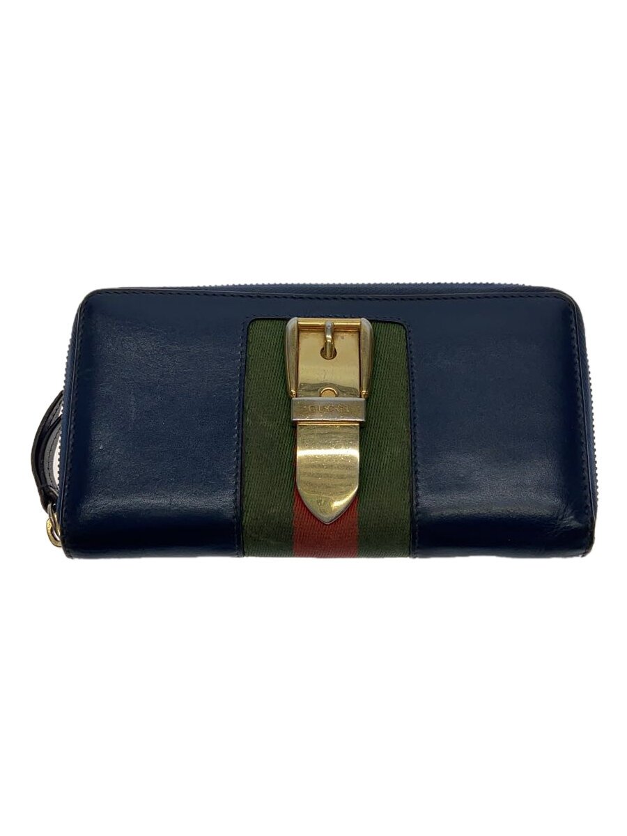 【中古】GUCCI◆長財布_シルヴィ/--/NVY/メンズ/全体使用感/ジップ閉まらない【服飾雑貨他】