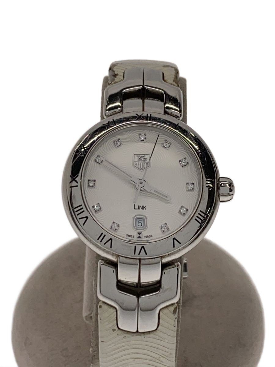【中古】TAGHeuer◆リンク_レディ_11Pダイヤ_QZ_SS_29mm/アナログ/レザー/WHT/WHT//クォーツ腕時計 LINK//【服飾雑貨他】
