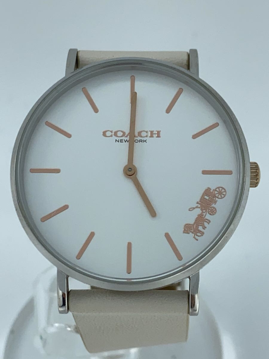 【中古】COACH◆腕時計/アナログ/レザー/WHT/CRM/SS【服飾雑貨他】