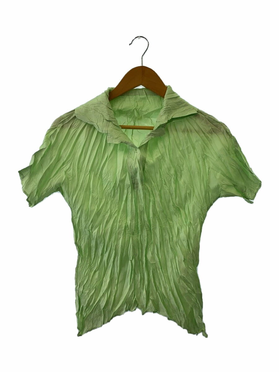 【中古】PLEATS PLEASE ISSEY MIYAKE◆シャーリングシワカコウハーフスリーブシャツー/3/--/GRN/【レディースウェア】
