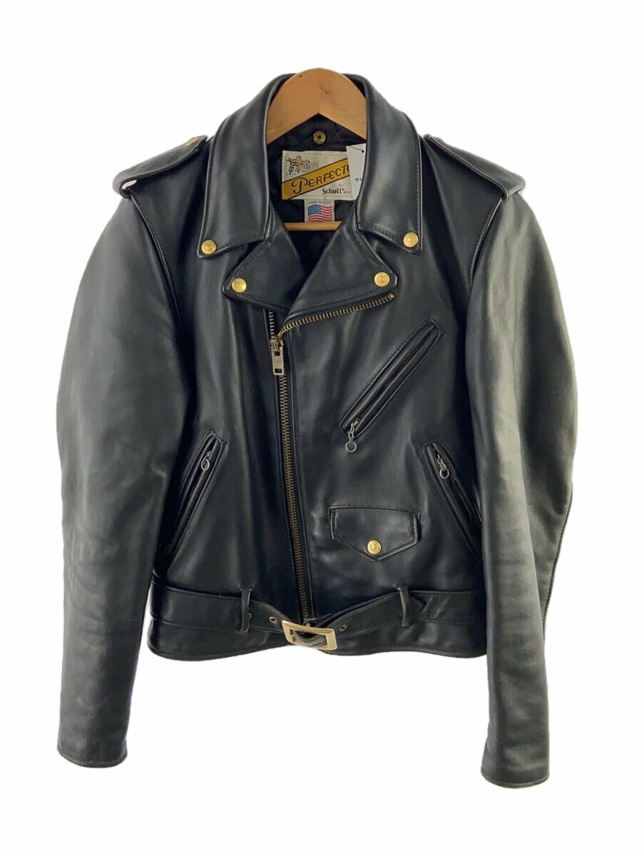 【中古】Schott◆ダブルライダースジャケット/34/レザー/BLK【メンズウェア】
