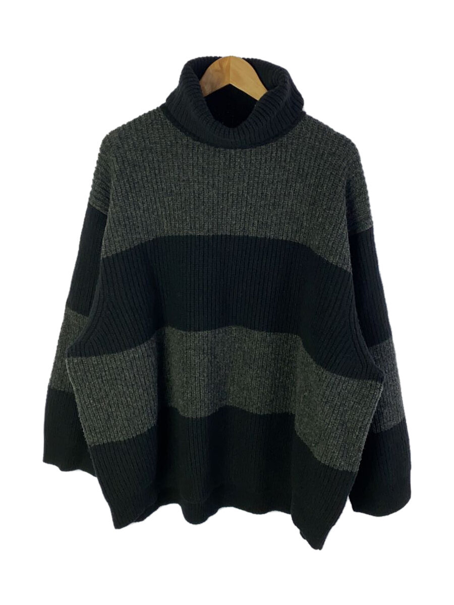 【中古】LAD MUSICIAN◆19AW/TURTLE NECK BIG PULLOVER/44/ウール/GRY/BLK/ボーダー/2219-022【メンズウェア】