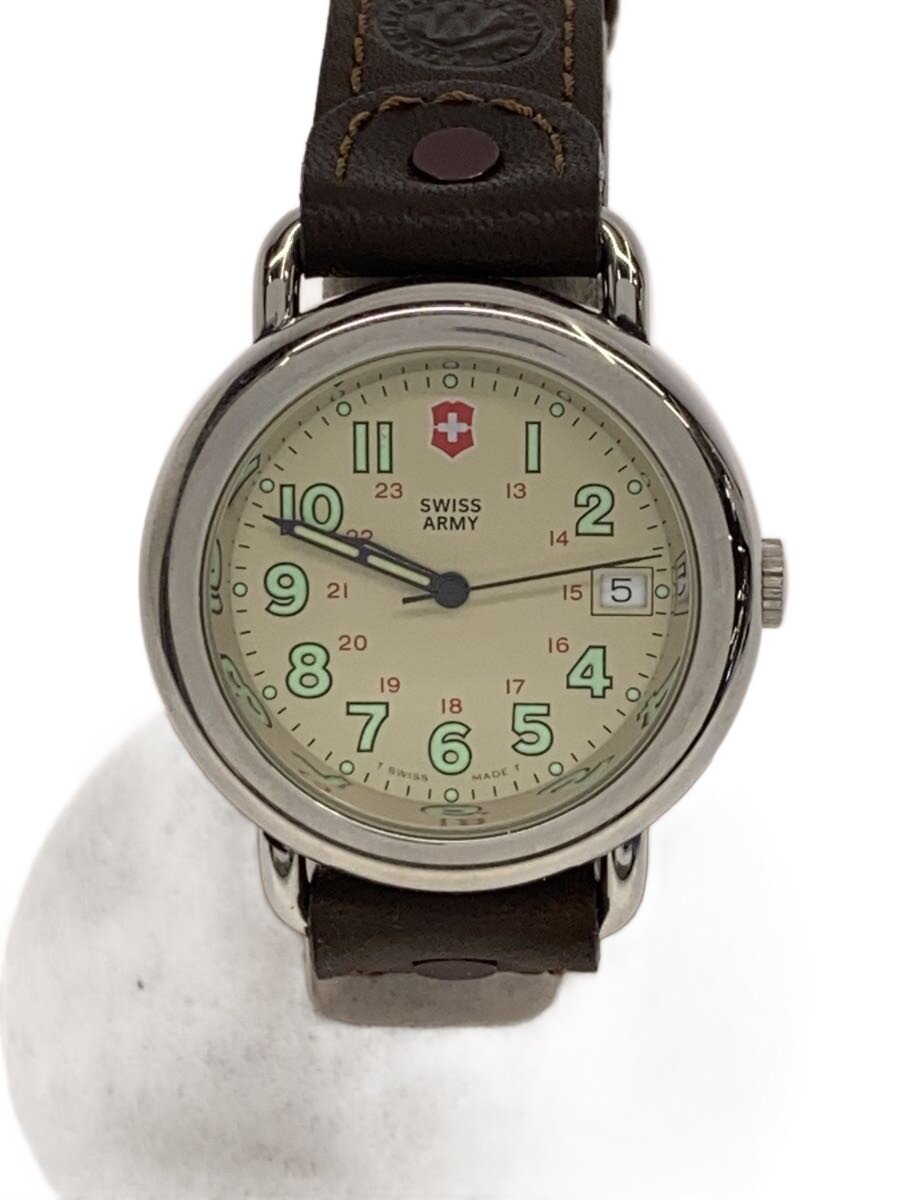 【中古】VICTORINOX SWISS ARMY◆クォーツ腕時計/アナログ/レザー/BEG/BRW【服飾雑貨他】