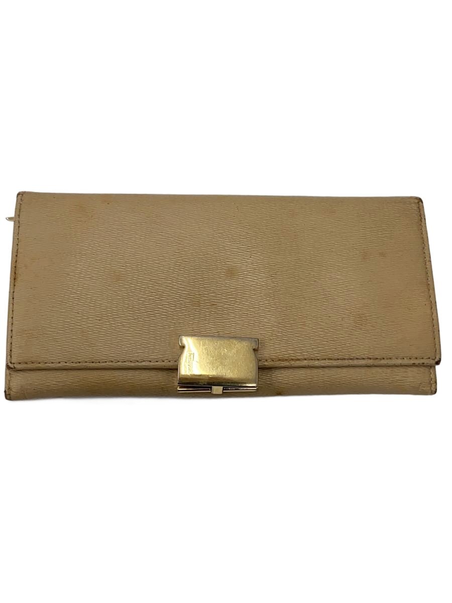 【中古】Salvatore Ferragamo◆長財布/レザー/BEG/無地/レディース【服飾雑貨他】