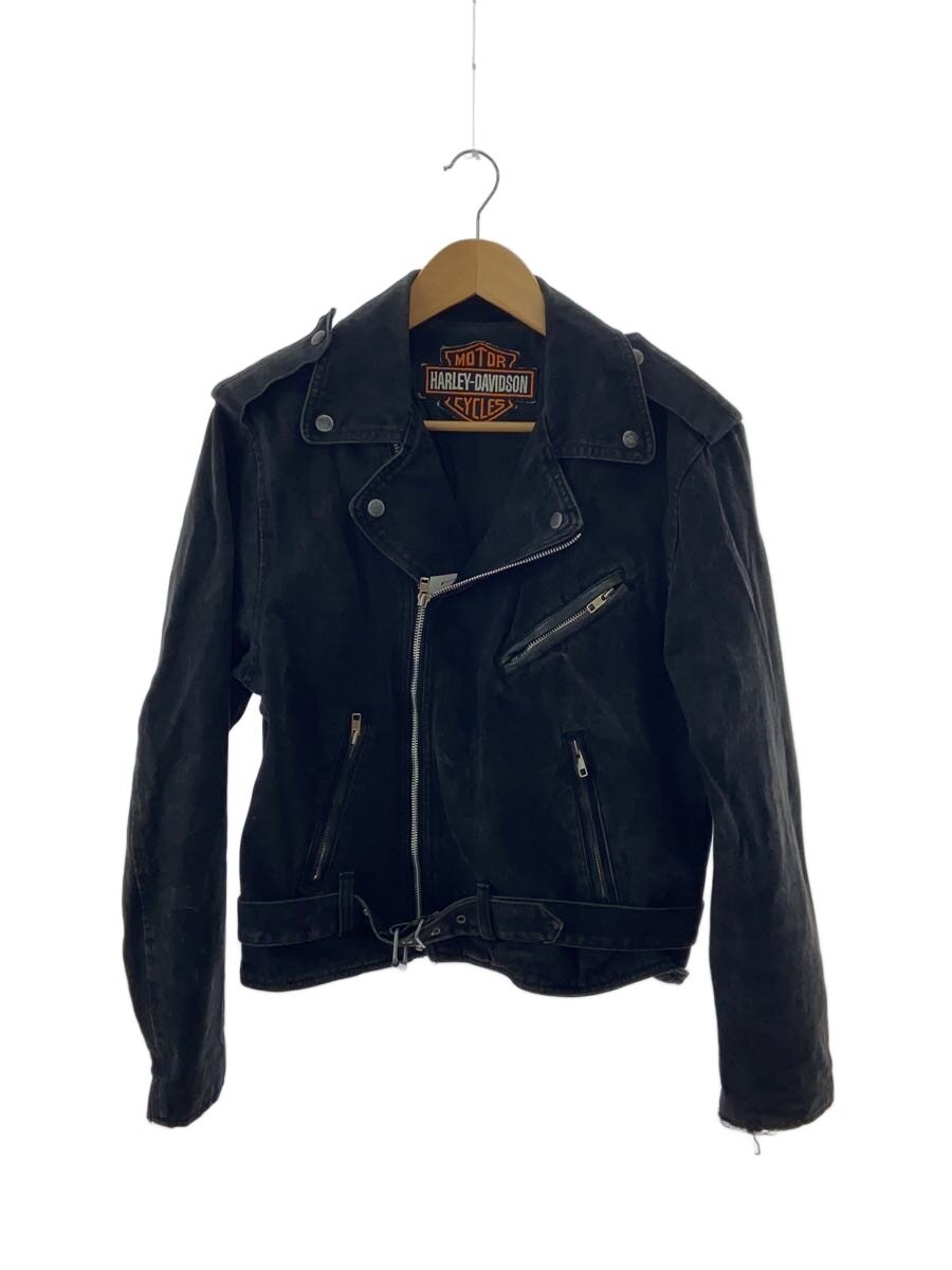 【中古】HARLEY DAVIDSON◆ダブルライダースジャケット/デニム/BLK【メンズウェア】
