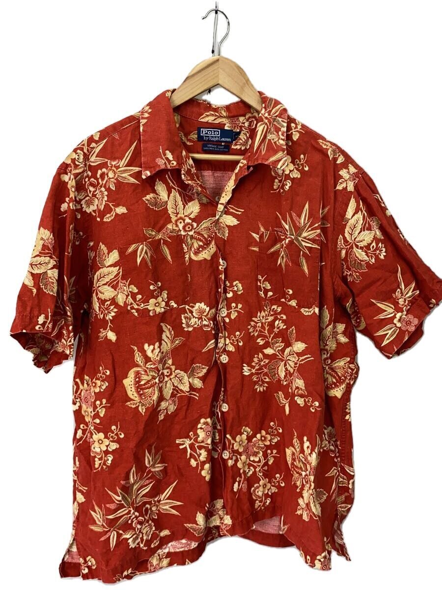 【中古】POLO RALPH LAUREN◆90s/VINTAGE CAMP/アロハシャツ/XL/リネン/レッド/総柄【メンズウェア】