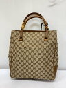 【中古】GUCCI◆イタリア製GGキャンバスバンブートートバッグ/BRW/GG柄/112530【バッグ】