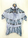 【中古】PLEATS PLEASE ISSEY MIYAKE◆半袖ブラウス/プリーツ/ワッシャー/3/ポリエステル/BLU/総柄/PP34-ZT903【レディースウェア】