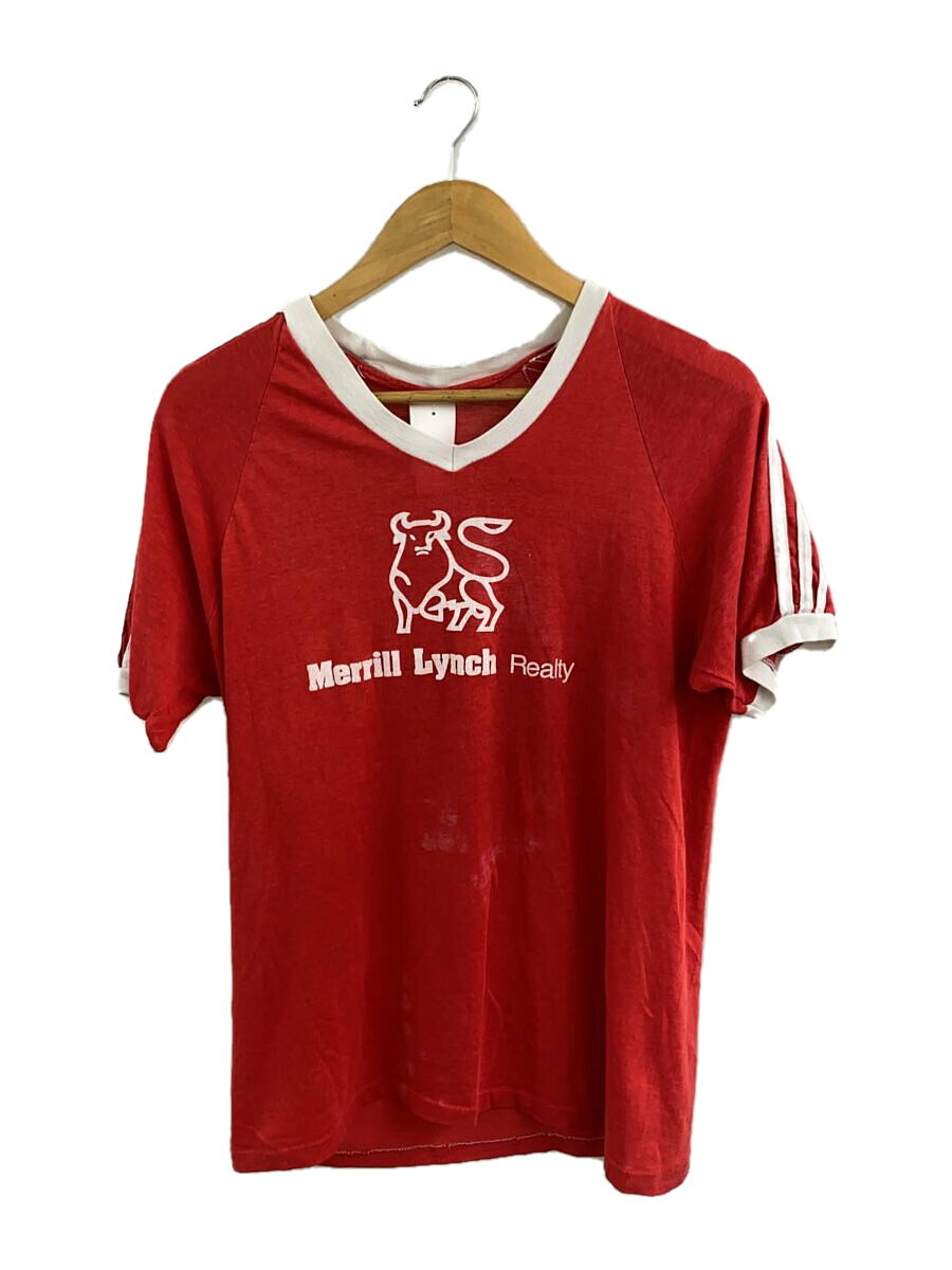 半袖Tシャツ/Merrill Lynch Realty/リンガーTシャツ/Vネック/レッド//