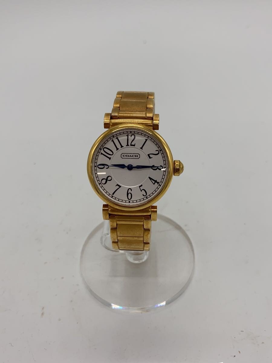 COACH - 【中古】COACH◆クォーツ腕時計/アナログ/WHT/GLD//【服飾雑貨他】