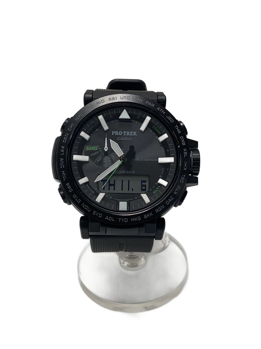 【中古】CASIO◆ソーラー腕時計/デジアナ/ラバー/BLK【服飾雑貨他】