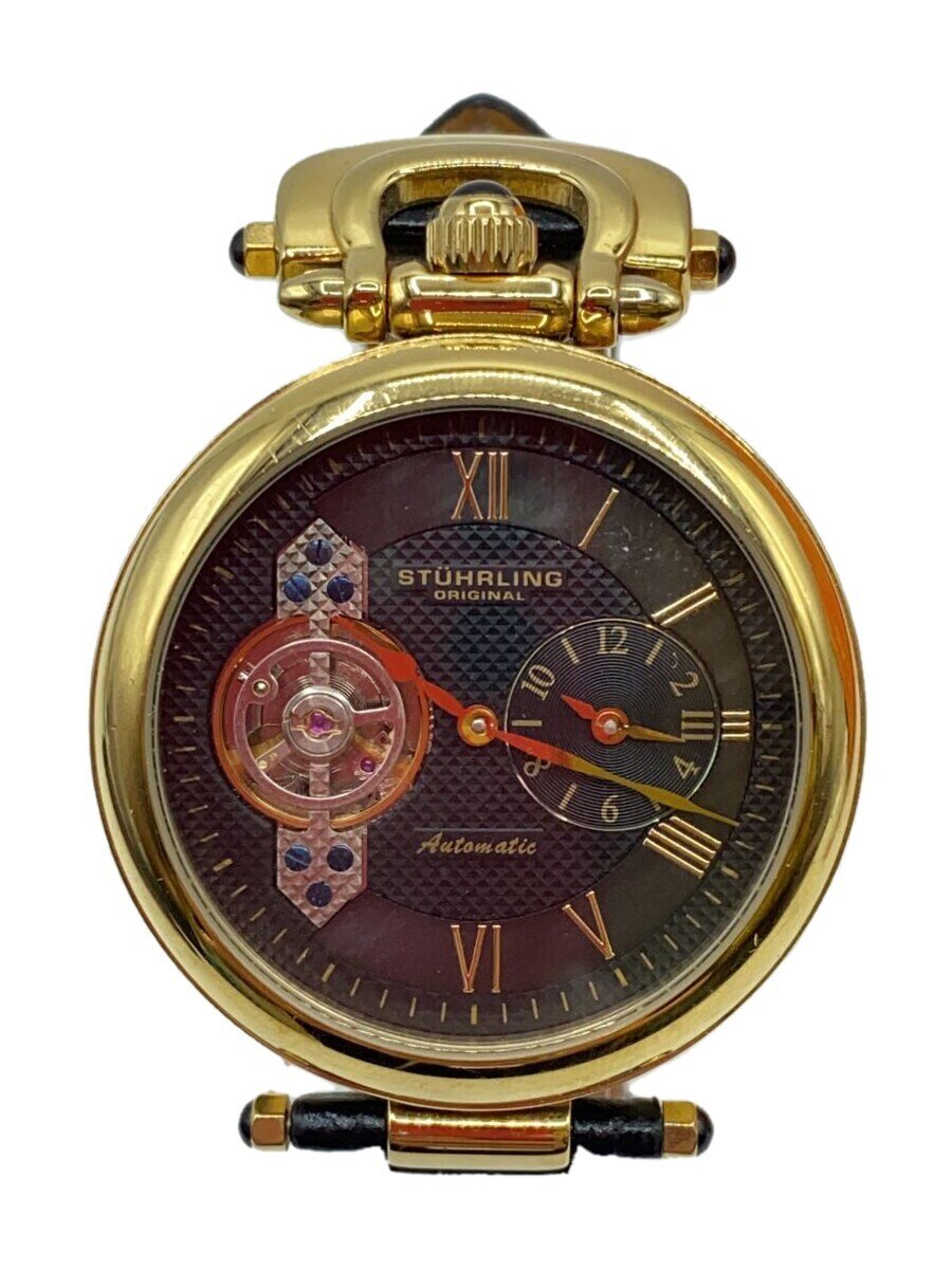 【中古】stuhrling/自動巻腕時計/アナログ/レザー/BLK/BLK/ST-90311【服飾雑貨他】