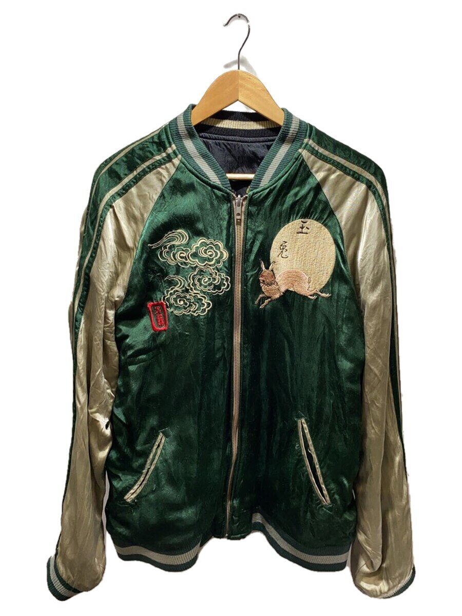 【中古】スカジャン/L/レーヨン/GRN/BLK/鯉/兎/彼岸花/菊/月【メンズウェア】