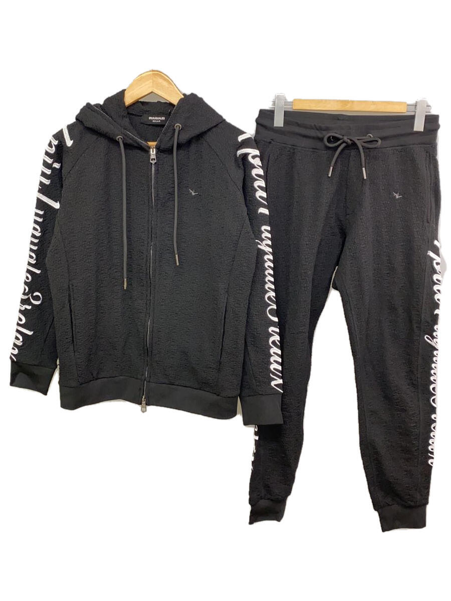 【中古】1piu1uguale3◆クレープニットロゴセットアップ/M/コットン/BLK/USK-24019/usk-24020【メンズウェア】