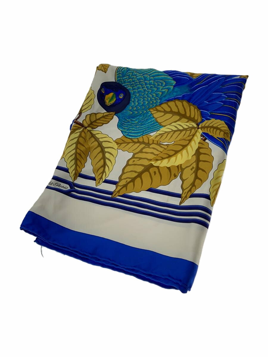 【中古】HERMES◆スカーフ/シルク/BLU/総柄/レディース【服飾雑貨他】