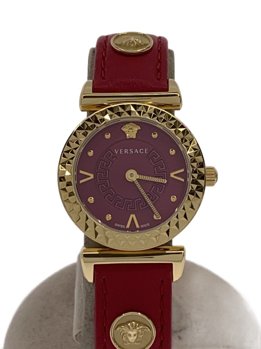 【中古】VERSACE◆クォーツ腕時計/アナログ/レザー/RED/P5Q80D800S800【服飾雑貨他】