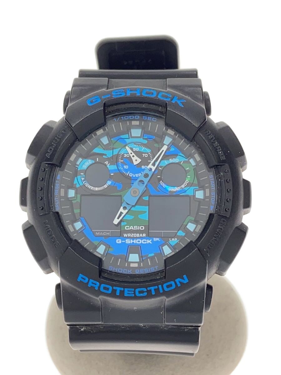 【中古】CASIO◆クォーツ腕時計/アナログ/BLU/BLK/GA-100CB-1AJF【服飾雑貨他】