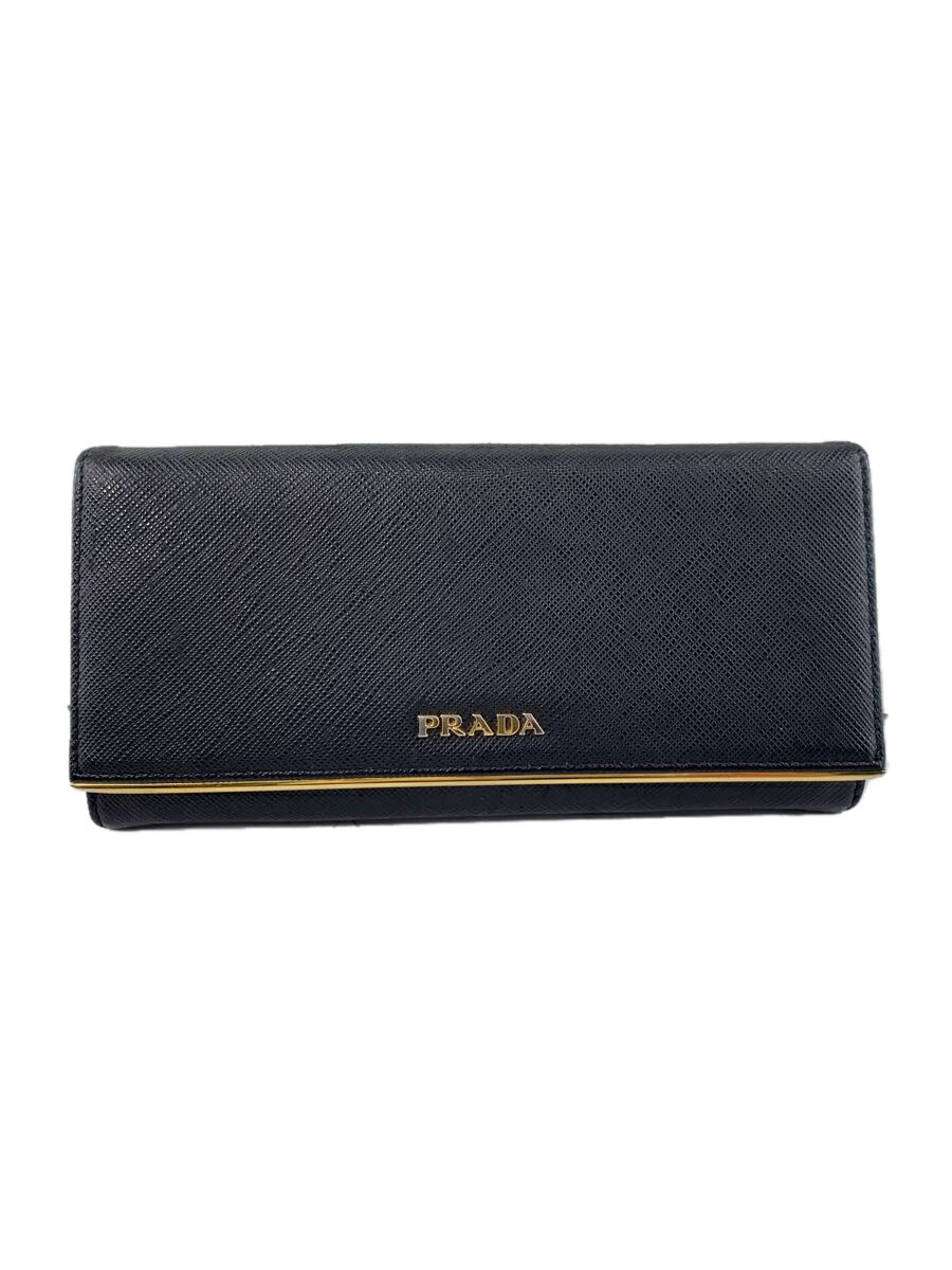 【中古】PRADA◆長財布/PVC/BLK/無地/レ