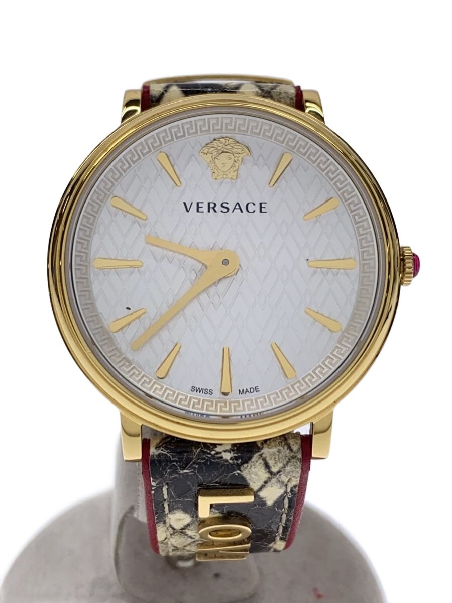 【中古】VERSACE◆クォーツ腕時計/アナログ/レザー/GLD/WR5ATM【服飾雑貨他】