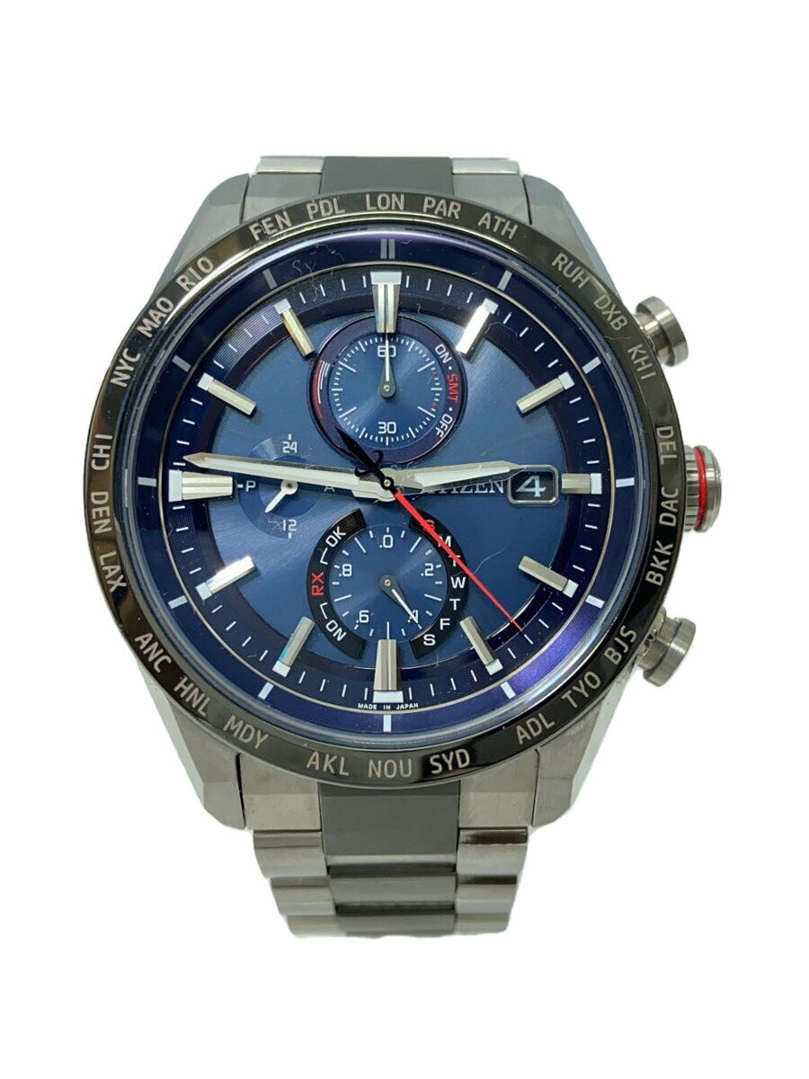 【中古】CITIZEN◆ソーラー腕時計/アナログ/ネイビー/シルバー/H800-T027024/アテッサ【服飾雑貨他】