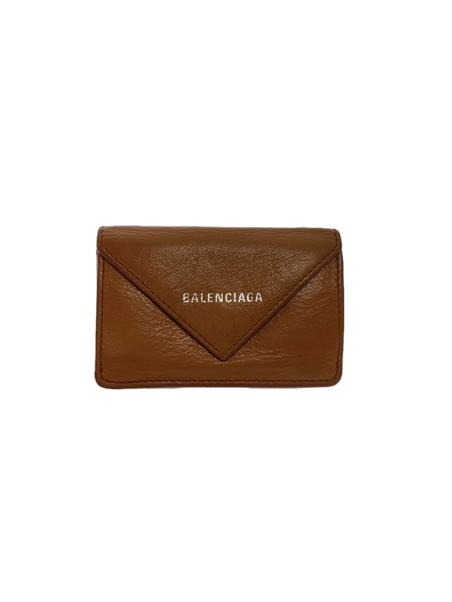 【中古】BALENCIAGA◆3つ折り財布/レザー/BRW/無地/レディース/391446【服飾雑貨他】
