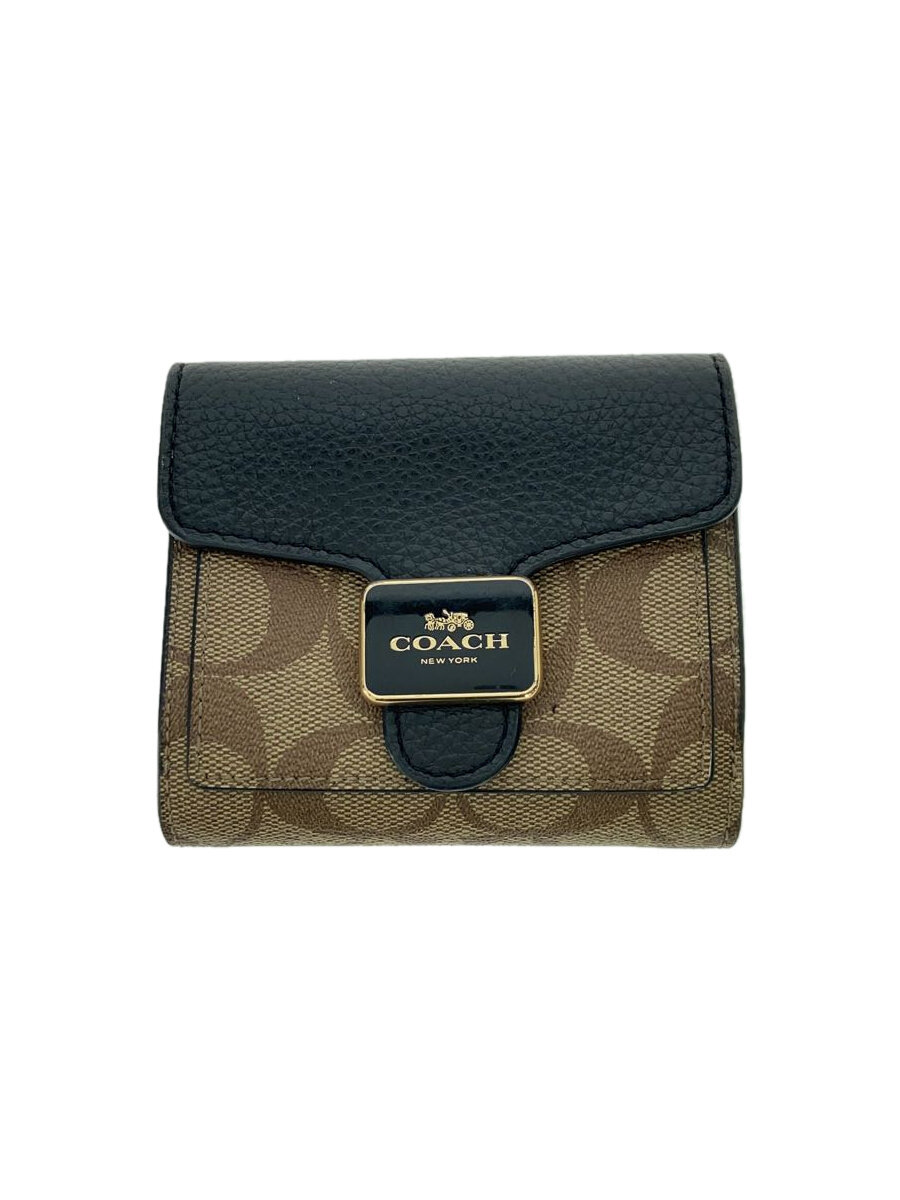 【中古】COACH◆2つ折り財布/フェイクレザー/BRW/総柄/レディース【服飾雑貨他】