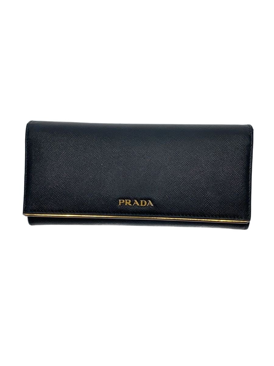 【中古】PRADA◆長財布/レザー/BLK/レディース/1M1132【服飾雑貨他】