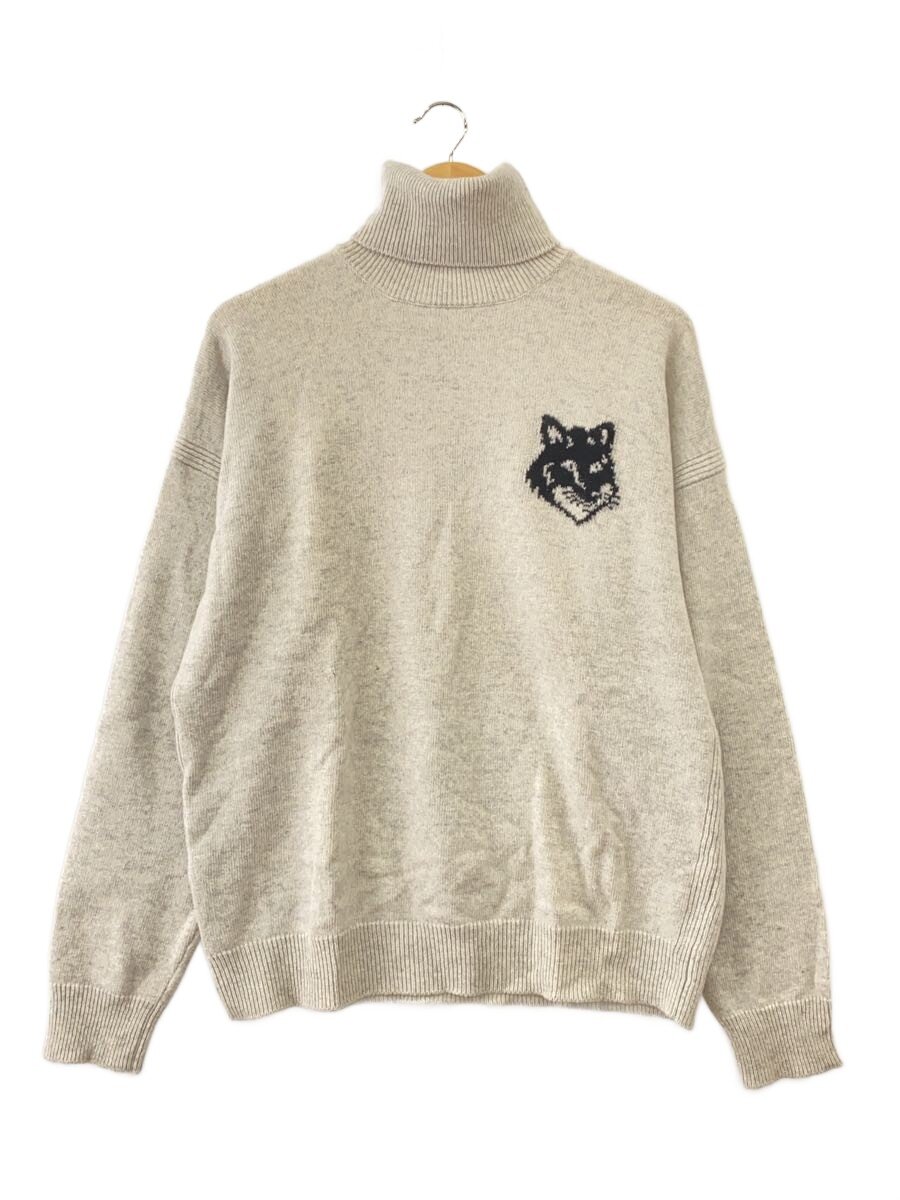 【中古】MAISON KITSUNE◆FOX HEAD INTARSIA COMFORT HIGH NECK JUMPER/S/ウール/GRY//【メンズウェア】
