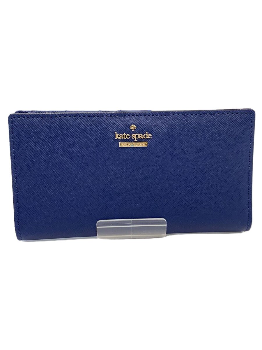 【中古】kate spade new york◆ロゴプレート/小銭入れなし/2つ折り/長財布/PVC/BLU/レディース【服飾雑貨他】