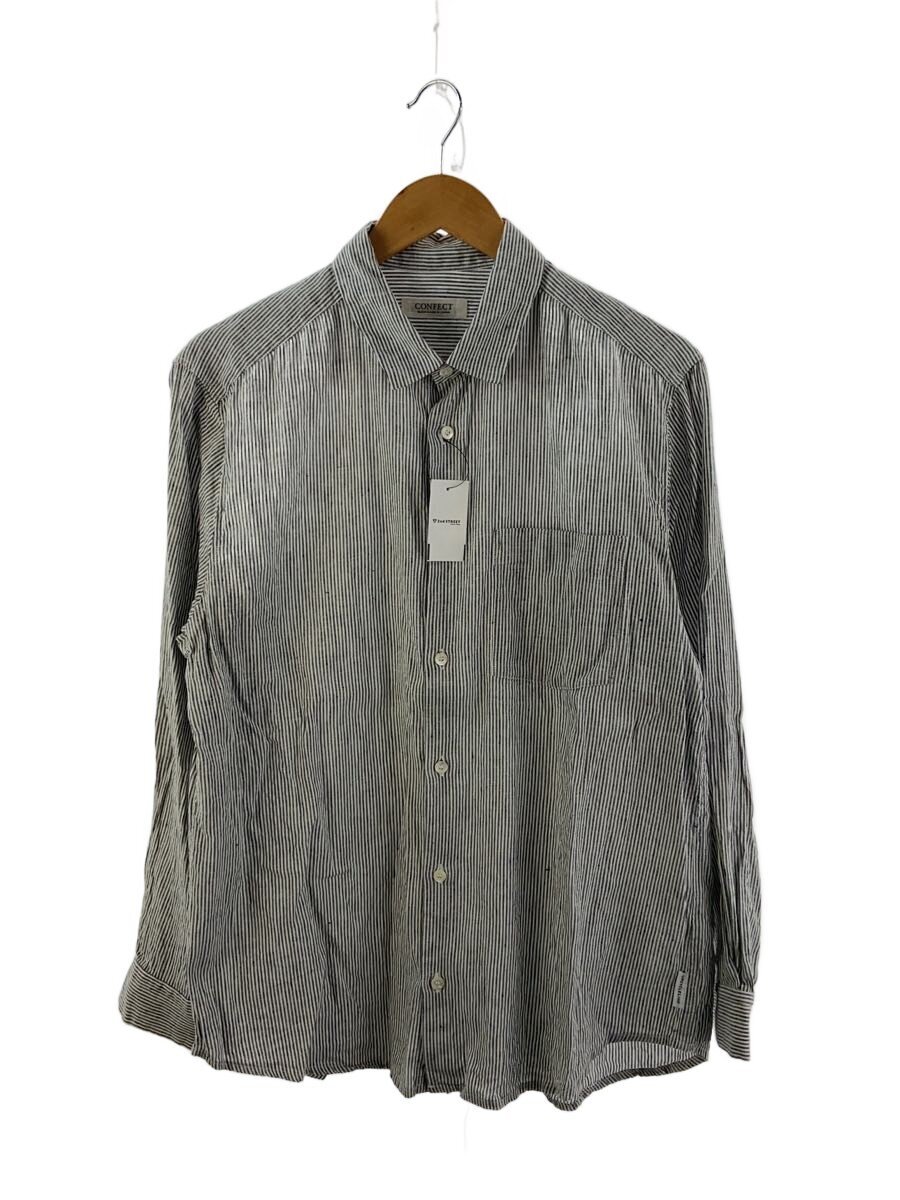 nest robe CONFECT◆長袖シャツ/3/リネン/GRY/ストライプ/02241-0041
