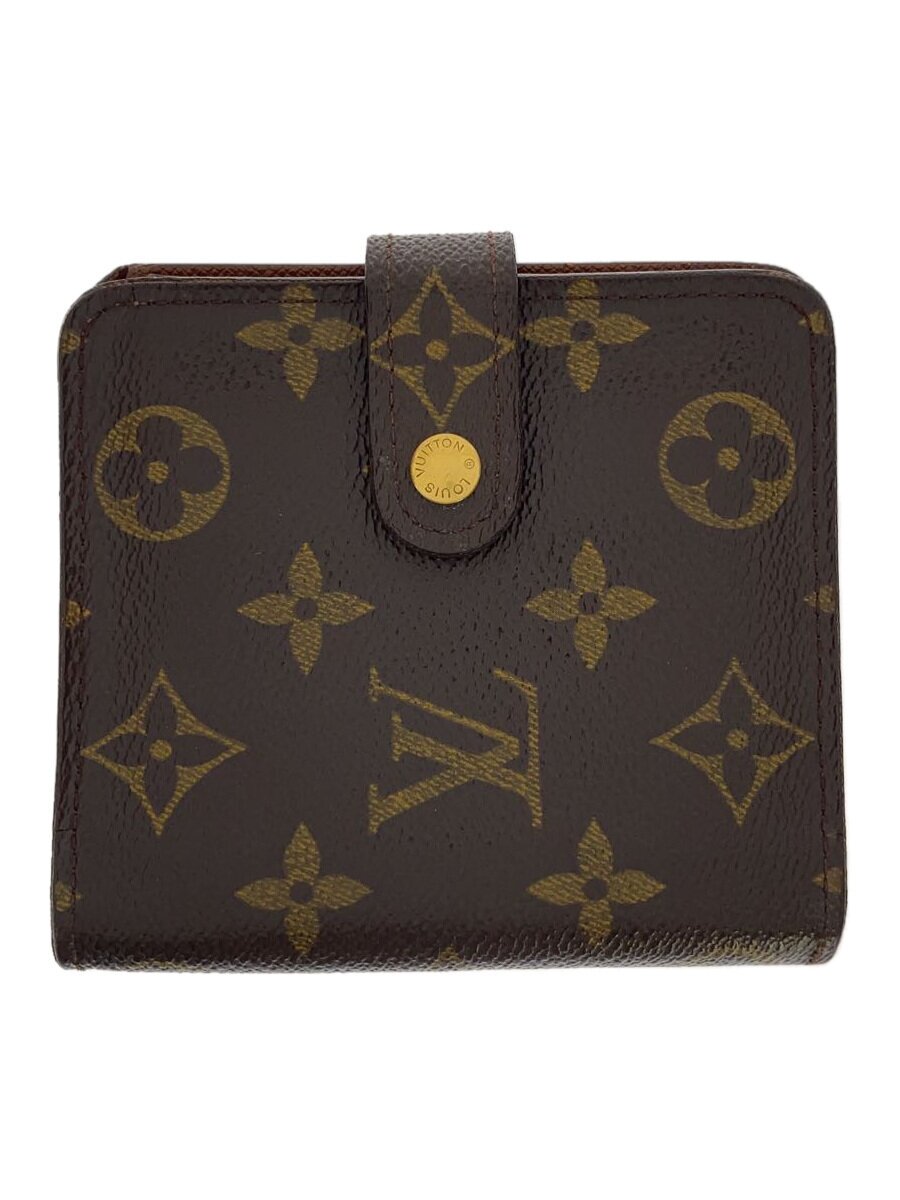 【中古】LOUIS VUITTON◆コンパクト・ジップ_モノグラム・キャンバス_BRW/PVC/BRW/モノグラム/レディース【服飾雑貨他】