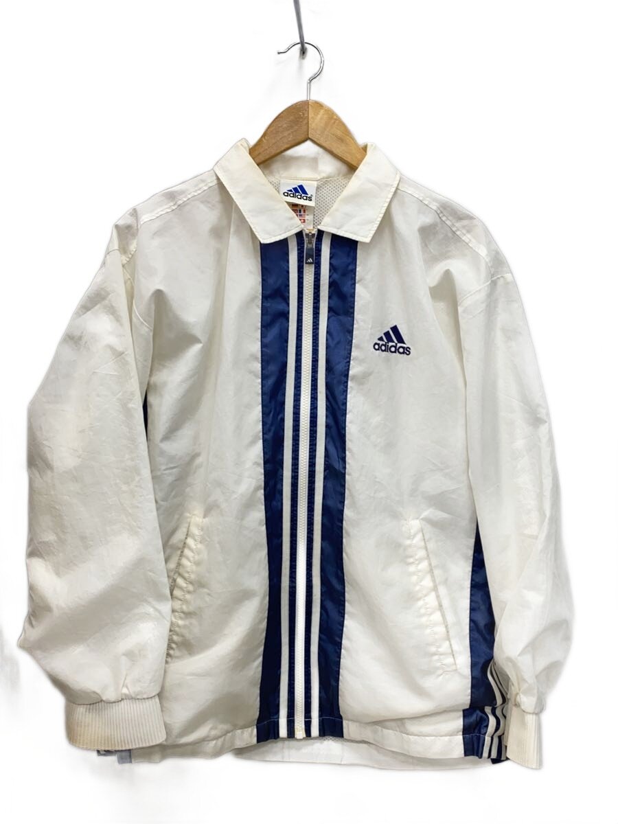【中古】adidas◆ナイロンジャケット/--/ナイロン/ホワイト/90s/黄ばみ有/ロゴ刺繍【メンズウェア】