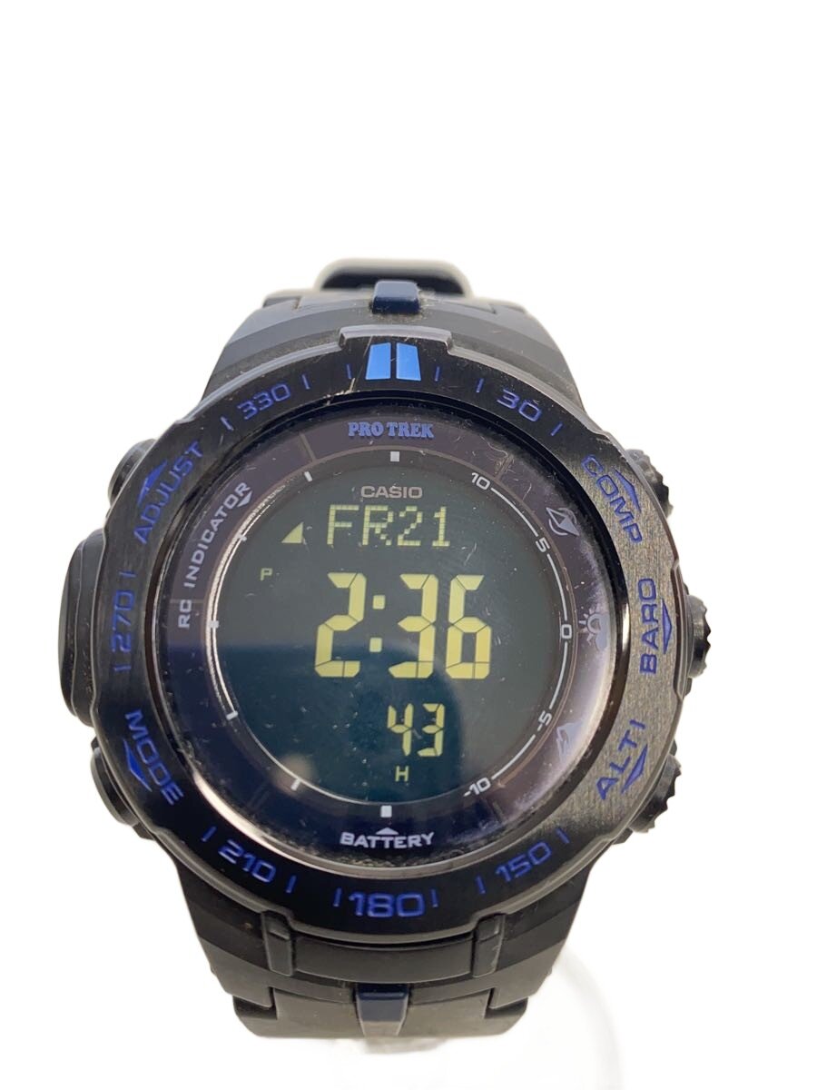 【中古】CASIO◆ソーラー腕時計・PROTREK/デジタル/ラバー/BLK/BLK/SS【服飾雑貨他】