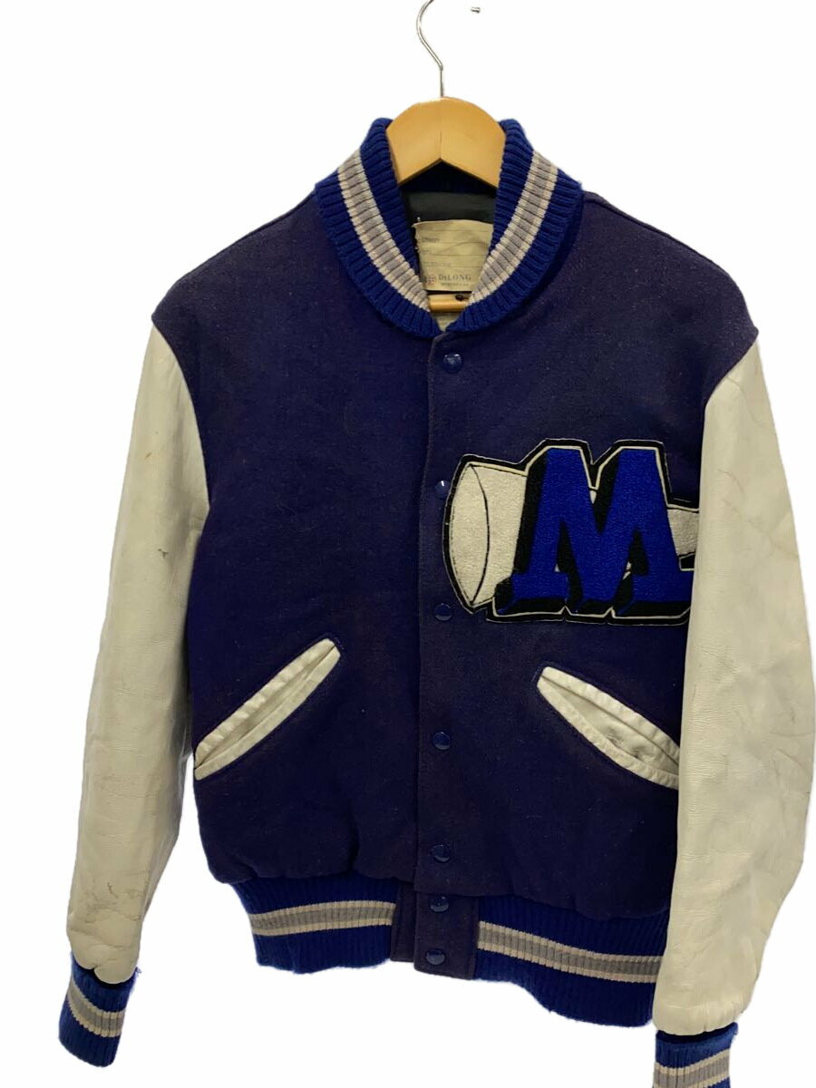 【中古】DeLONG◆70s/VINTAGE/USA製/袖レザー/スタジャン/38/ウール/NVY【メンズウェア】
