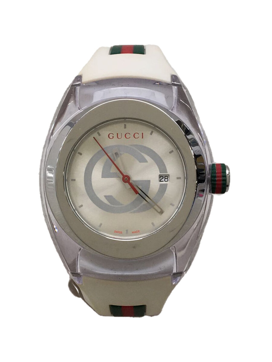 【中古】GUCCI◆クォーツ腕時計/アナログ/ラバー/SLV/WHT/SYNC/137.3【服飾雑貨他】