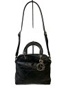 【中古】Christian Dior◆グランヴィルカナージュ/ショルダーバッグ/レザー/BLK/無地/縁・角スレ【バッグ】
