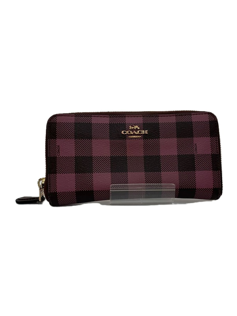 【中古】COACH◆長財布/PVC/PNK/チェッ