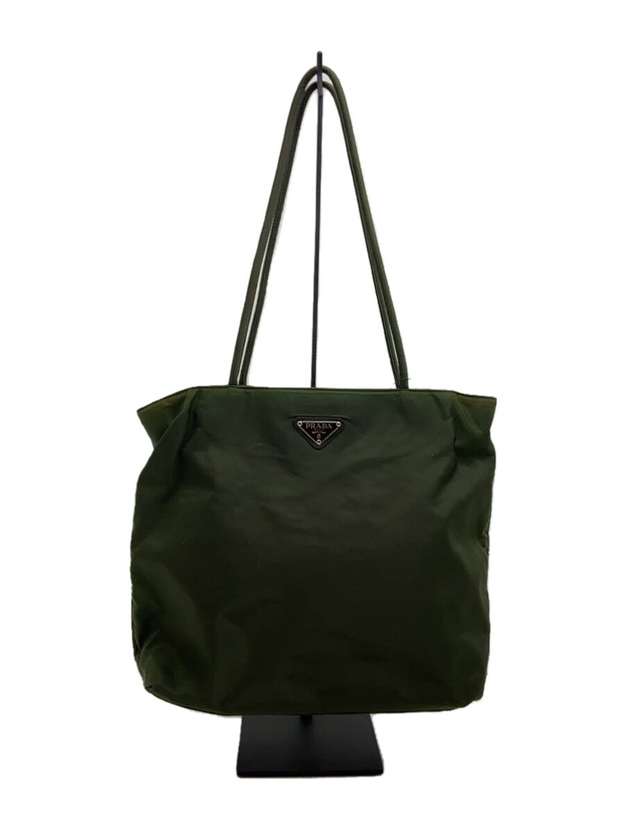 【中古】PRADA◆トートバッグ/ナイロン/KHK/無地【バッグ】