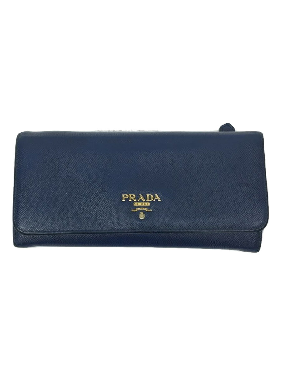 【中古】PRADA◆長財布/レザー/ネイビー/メンズ【服飾雑貨他】